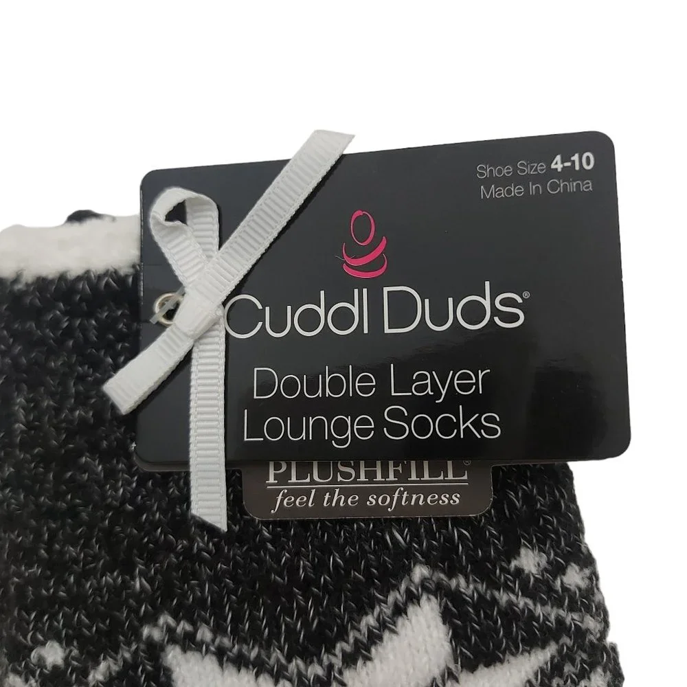 Cuddl Duds Lounge Crew Socks Womens 4-10 Black Cozy Warm Lined Non Slip